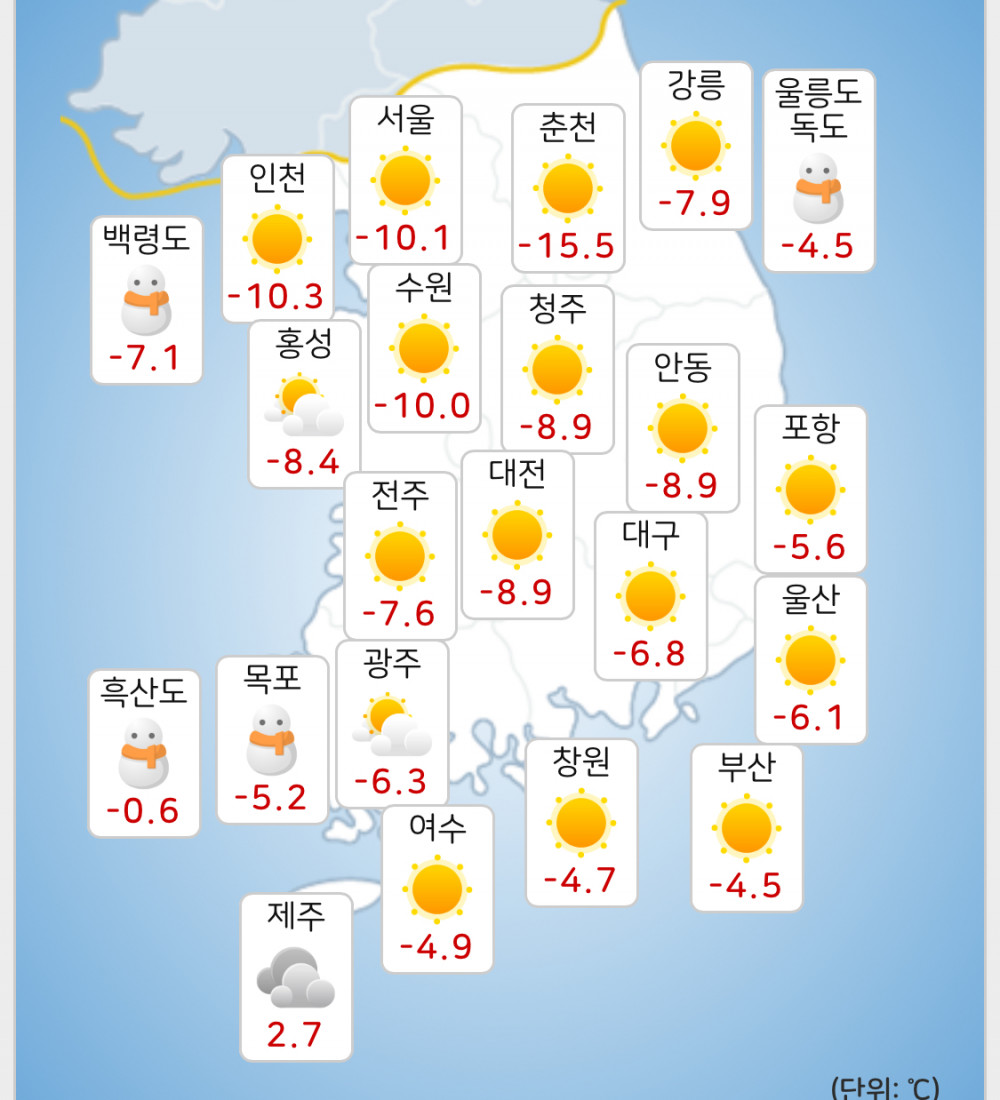 이번 겨울 역대급 한파 현재 전국 날씨